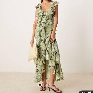 asos design premium scallop lace top pleated maxi dress ASOS Design - Corset Bandeau Lace Maxi Dress - Women - Polyester/Nylon/Elastane - 12 US